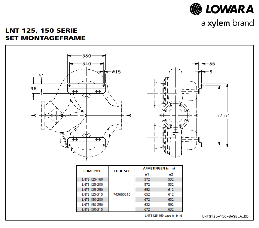 Lowara Base Mounting Kit Dimensions